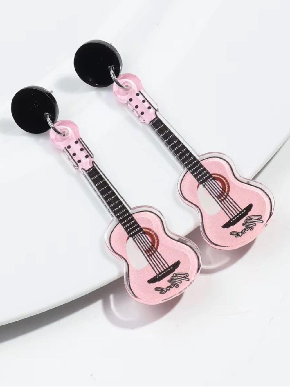 Pink Guitar Earrings Cute Music Jewelry Statement Set